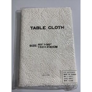 Vintage Vinyl Lace Tablecloth 60x90 Cream Ivory Oblong NIP Retro Boho